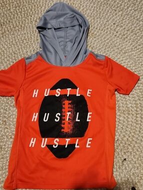 OshKosh B'gosh Orange Swim Hooded Rashguard with Football 'HUSTLE' Graphic